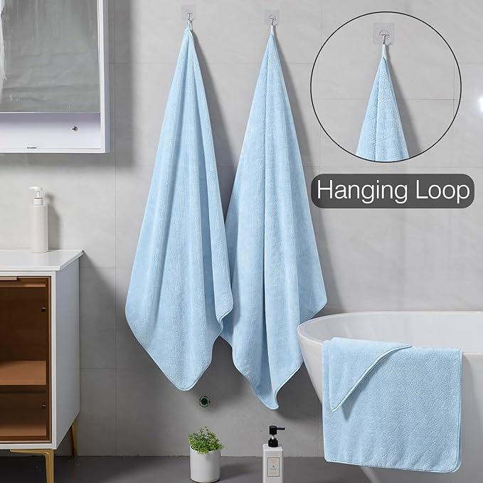 Hailea Luxury Bath Towels Set - 12 Piece (4 Large Bath Towels,4 Hand Towels,4 Washcloths), 100% Microfiber,Extra Absorbent Super Soft & Quick Dry,Complete Family Pack for Bathroom Gym Pool,Blue