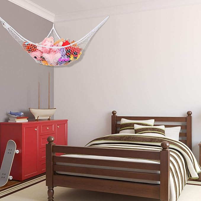 Toy Hammock, Stuffed Animals Hammock, Jumbo Toy Storage Net 83" Wall Sling Corner Extra Large Kids Children Mesh Toy Net Organizer (White, 83 Inch)