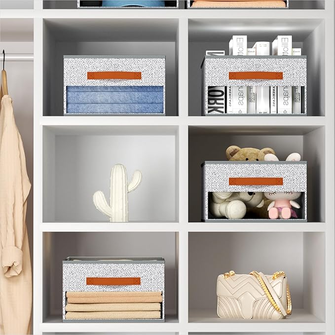 Closet Organizers and Storage - 12 Pack Storage Bins Baskets for Organization Foldable Closet Organizer with Clear Window & Handles for Clothes, Toys, Towels, Small Essential(Ant Light Gray)