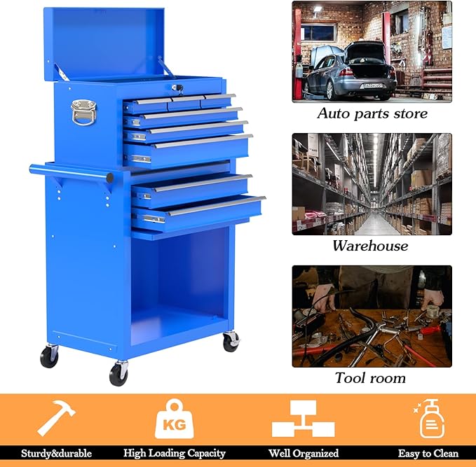 8-Drawer High Capacity Rolling Tool Chest, Removable Cabinet Storage Tool Box with Wheels and Drawers, Detachable Toolbox with Lock for Workshop Mechanics Garage
