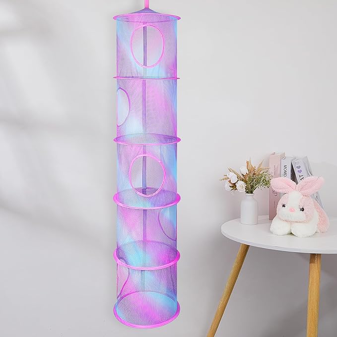 Basumee Stuffed Animals Net or Hammock 2 Pcs Stuffed Animals Storage Toy Net Hammock for Plushies Storage Organizer Mesh Kids Girls Room Decor, Blue and Purple, 5 Tiers