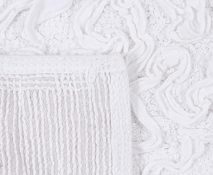 Home Weavers Bell Flower Collection 100% Cotton Tufted Bath Rugs, Extra Soft and Absorbent Bath Rugs, Non-Slip Bath Mats, Machine Washable, Bath Mats for Bathroom Floor and Tub, 22" Round, White