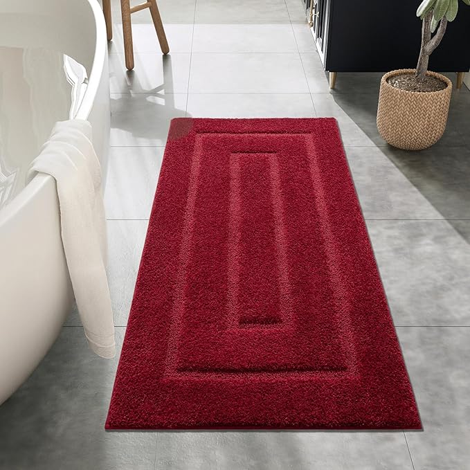 HOMORE Bathroom Rug 24x48 Inch Soft Absorbent Microfiber Bathroom Runner Rug, Washable Bath Runners Rugs for Bathrooms Non Slip Bath Rugs for Shower Tub Christmas Decor,Wine Red