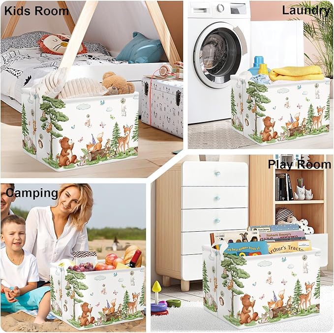 Forest Animals Baby Laundry Hamper Collapsible Clothes Kids Storage Basket Bear Fox Large Boys Girls Gift Toy Box Bin for Nursery, Squirrels, 36L