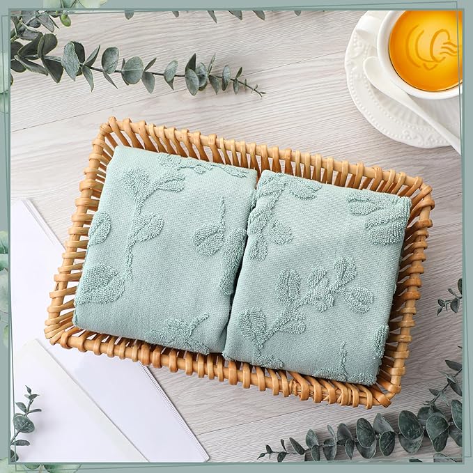 2Pcs Eucalyptus Leaves Hand Towels for Bathroom 100% Cotton Jacquard Weave Bath Towel Set Absorbent Dish Washcloth for Bathroom Kitchen Summer Theme Gifts 13.8 x 29.5 Inch (Sage Green)