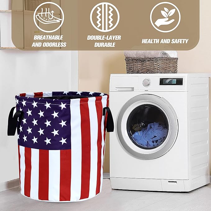 American Flag Laundry Basket Foldable Oxford Cloth Funny Tote Bag Laundry Hamper Clothes Storage Bucket Organizer For Bathroom/Laundry Storage/Bedroom Storage Basket 17.7x13.7 Inch