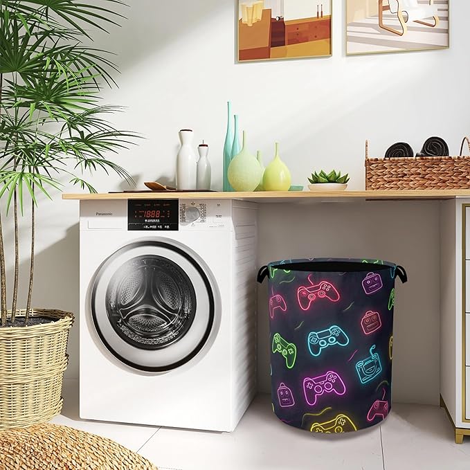 Gamepad Laundry Basket,Foldable Oxford Cloth Tote Bag Laundry Hamper Clothes Storage Bucket Organizer for Bedroom Laundry Storage Dormitories 16" x 20.8"
