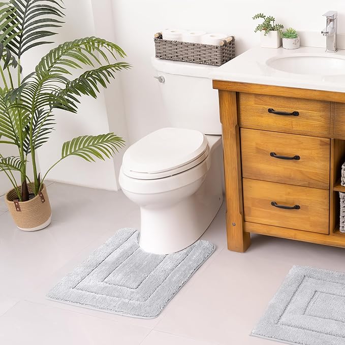 GRANNY SAYS Bathroom Toilet Rugs U Shaped, Bath Mats for Bath, Bathroom Rugs Non Slip Washable, Absorbent Microfiber Toilet Mat, Soft Plush Shaggy Bath Carpet, 20" x 24", Gray