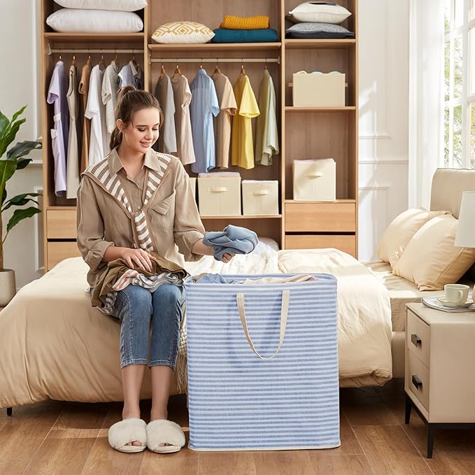 Lifewit 2 Pack Laundry Hamper Large Collapsible Laundry Baskets, Freestanding Waterproof Clothes Hamper with Easy Carry Handles in Laundry Room Bedroom Bathroom College Dorm, Blue, 2 x 100L