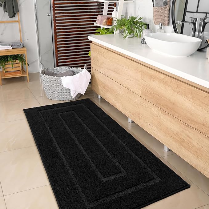 HOMORE Black Bathroom Rug 24x54 Inch Soft Absorbent Bathroom Runner Rug, Washable Bath Runners Rugs Non Slip Long Bath Rug for Shower Tub