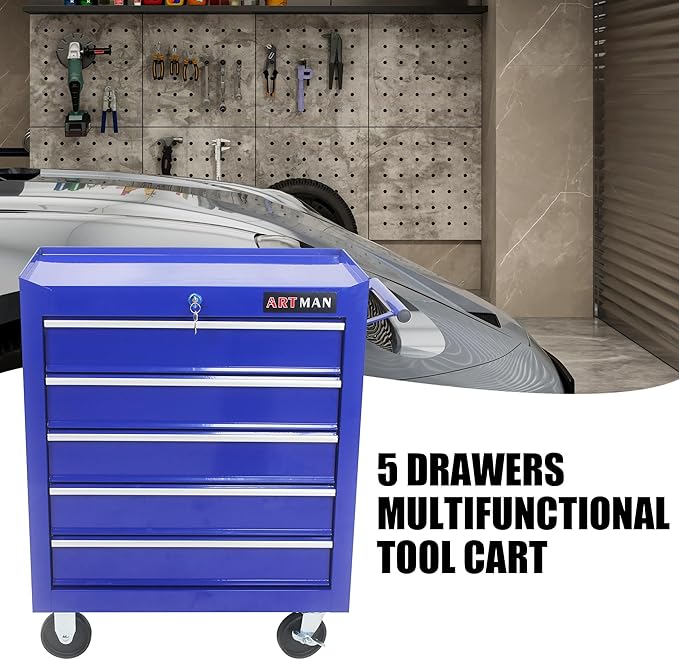 5 Drawers Rolling Tool Chest Cart ,24.2*12.9*29.9"Tool Storage Cabinet With 4 Wheels.Portable Tool Cabinet Trolley With Locking System and Drawer Liners.Tool Storage Cart for Garage,Workshop