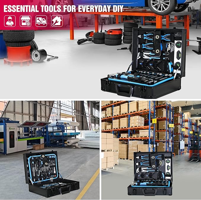 Combined Maintenance Toolset Suitcase-247 Pieces of Basic Home Mechanic Toolbox.General Machinery Tool Set.Home Mechanic Tool Kit Box for Men