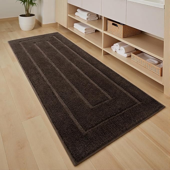 HOMORE Bathroom Runner Rug 24x60 Inch Brown Long Runner Rug, Soft and Absorbent Bath Runners Rugs, Non Slip Washable Bathroom Rugs, Plush Bath Mat for Shower Floor
