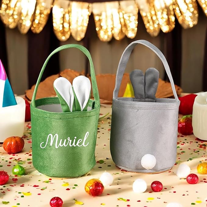 Custom Name Easter Tote Basket Cute Solid Colour Bunny Ears Basket Personalised Easter Bunny Bucket