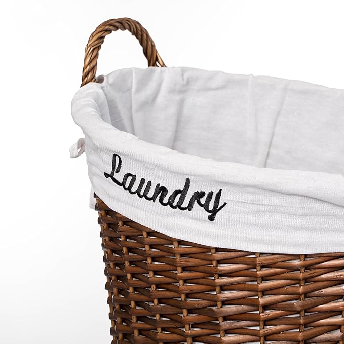 Wickerwise Handwoven Laundry Basket with Liner & Handles - Boho Decorative Storage Hamper for Clothes Blankets Pillows and Towels - Ideal for Laundry Room Bathroom Bedroom and Living Room, Brown