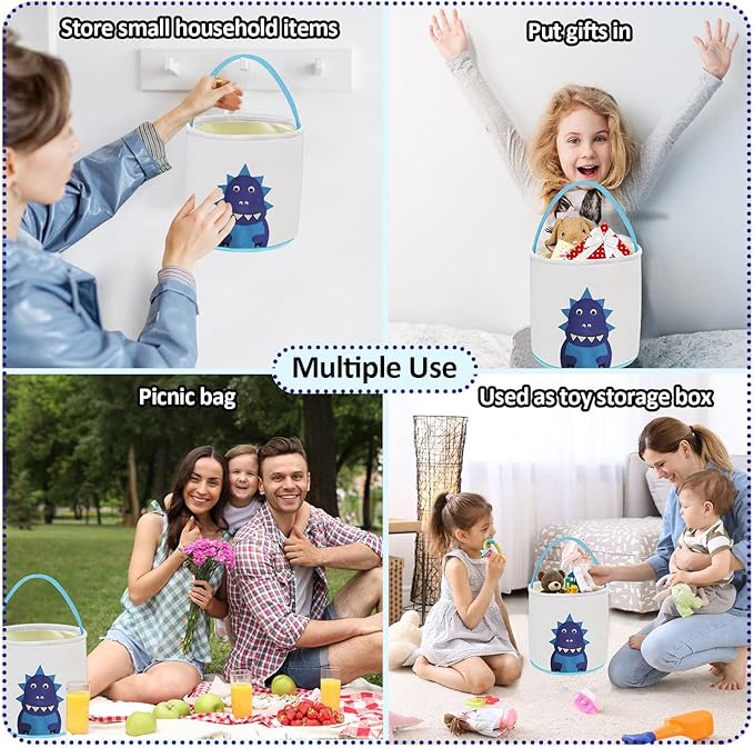 Leesgel Easter Gifts Baskets, Dinosaur Easter Basket for Kids, Easter's Egg Hunt Baskets with Handle Easter's Buckets Easter's Party Supplies Easter Basket Essentials Gifts Bags Toys