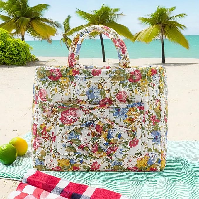 Boho Fabric Storage Basket, Large Capacity Laundry Basket, 12.2'' x 10.23'' x 10.23'' Collapsible Laundry Hamper with Easy Carry Handles (Flower, L)