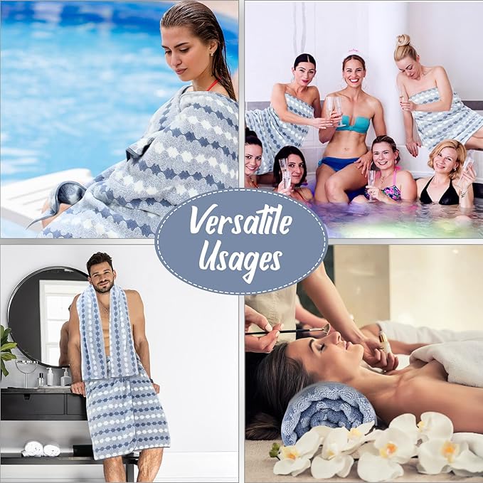 16 Pack Microfiber Bath Towels Bulk 27'' x 60'' Oversized Size Bath Towel Highly Absorbent Extra Large Soft Drying for Shower Beach Winter Salon Sport Gym Party (Cone,Blue)