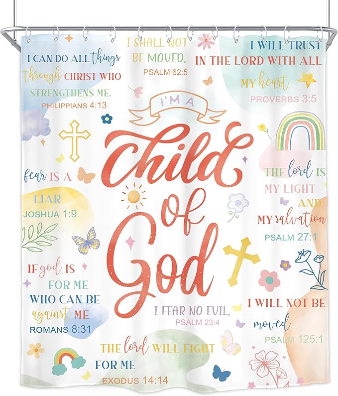 Homewelle Bible Verse Christian Shower Curtain Boho Mid Century Abstract Rainbow Scripture Inspirational Quotes Minimalist 72Wx72H Inch Geometric Simple Waterproof Polyester Fabric Bathroom Bathtub