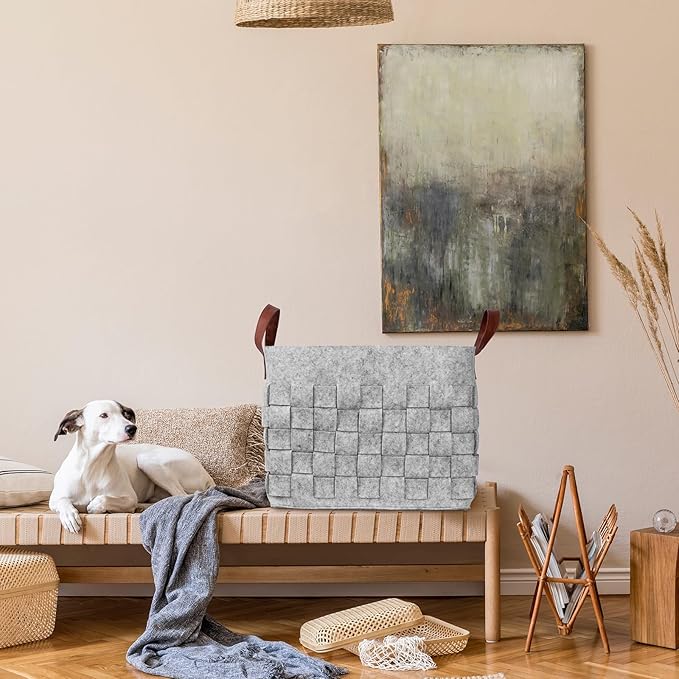 BOLDMONKEY Blankets Basket 15" x15 " x13 " 2 Pack, Storage Baskets for Organizing Round, Living Room Dog Toy Bin for Dirty Clothes, Pillows, Towel-Light Gray