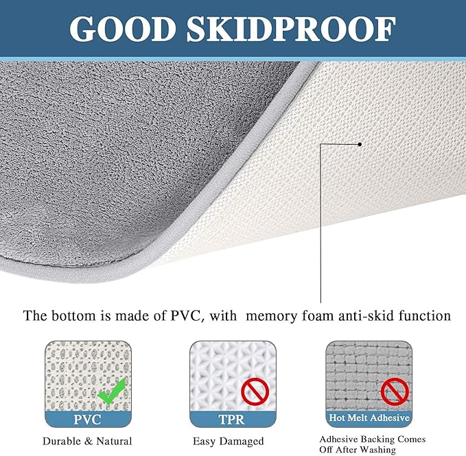 H.VERSAILTEX Bath Mat Memory Foam Bathroom Rug Flannel Velvety Luxury Extra Soft and Absorbent Non Slip Rugs for Bathroom/Bedroom Washable (Curved Set 24"x 36" Plus 20"x 24" Grey)