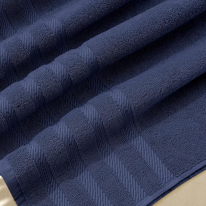 Hearth & Harbor Bath Towels for Bathroom - 100% Ring Spun Cotton Luxury Bathroom Towels - Soft & Highly Absorbent 4 Bath Towels, Navy