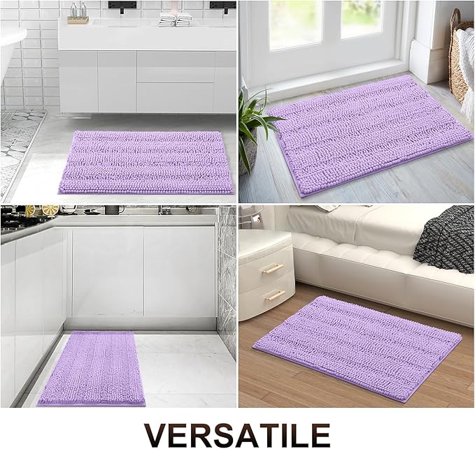 Grandaily Chenille Striped Bathroom Rugs 24x16, Extra Thick and Absorbent Bath Mats, Non-Slip Soft Plush Shaggy Shower Carpet, Machine Wash Dry, Bath Rug for Bathroom, (Small, Purple)