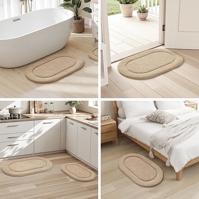 HOMEIDEAS Bathroom Rugs Sets 2 Piece, Soft Bathroom Mats and Absorbent Microfiber Machine Washable Bath Mats for Shower Room, Bathtub, Kitchen (20" x 32" + 16" x 24", Beige)
