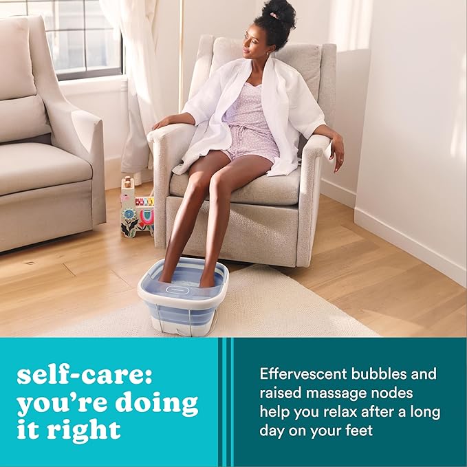 HoMedics Smart Space Essential Collapsible Footbath, Invigorating Bubble Massage, Heatkeep Technology, Patented Collapsible Design, Safety-Lock System, Safe for Bath Salts, Bath Salts Included