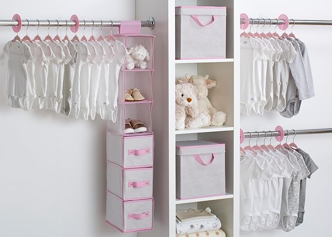 Delta Children Nursery Storage 48 Piece Set - Easy Storage/Organization Solution - Keeps Bedroom, Nursery & Closet Clean, Infinity Pink