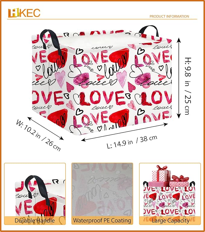 Rectangle Storage Basket,Gift Basket Empty with Handles,Cute Organizer, Room Decor(Happy Lover)