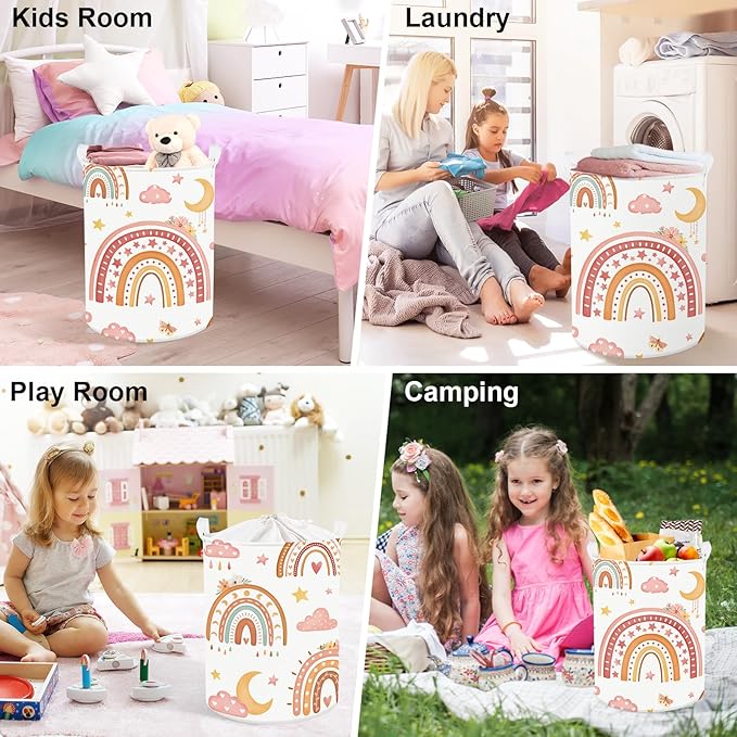 Clastyle Rainbow Baby Laundry Hamper Cloud Kid Storage Basket Women Girl Gift Toy Box Collapsible Clothes Organizer Nursery Bin for Bedroom,Moon,36 * 45 cm