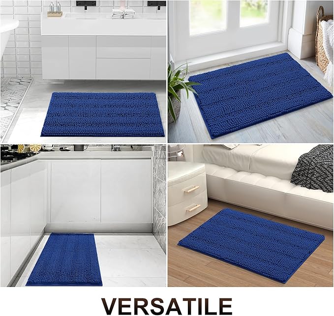 Grandaily Chenille Striped Bathroom Rugs 24x16, Extra Thick and Absorbent Bath Mats, Non-Slip Soft Plush Shaggy Shower Carpet, Machine Wash Dry, Bath Rug for Bathroom, (Small, Cobalt Blue)