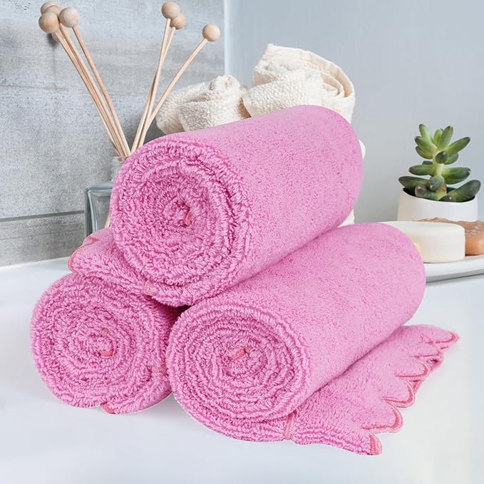 2 Pcs 100% Cotton Bath Towels for Bathroom 16 * 27 Inch Scalloped Bath Towels Embroidered Decorative 600 GSM Soft Absorbent Bath Towel for Bathroom Hotel Spa Sport Yoga (Prue Pink)