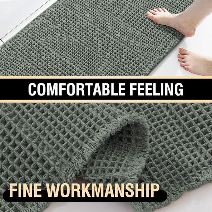 H.VERSAILTEX Upgraded Waffle Bath Mat Super Absorbent Non Slip Bathroom Rugs for Bathroom Floor Machine Washable Dry Fast, 17" x 24", Lichen
