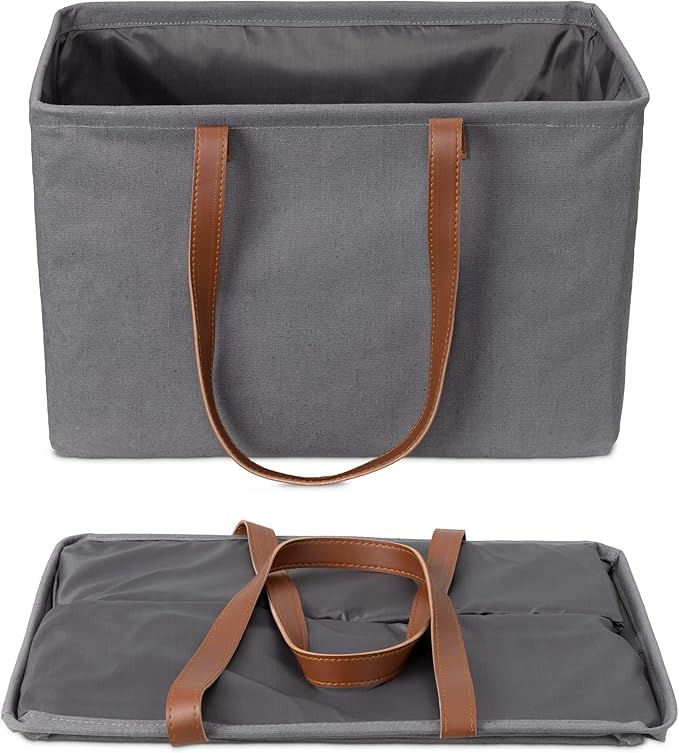 Navaris Collapsible Laundry Baskets - Set of 2 - Foldable Washing Hampers - Clothes Storage Bins with Fabric Drawstring Lid & Side Handles - Gray