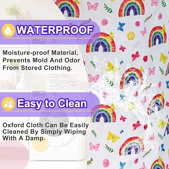Rainbow Butterfly Laundry Basket Cartoon Oxford Cloth Laundry Hamper Funny With Handle Foldable Portable Clothes Storage Basket 18.9 X 16.5 In Storage Bag For Laundry Room/Bathroom/Bedroom/Dormitories
