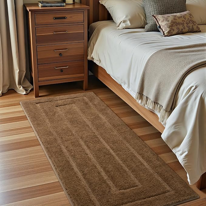 HOMORE Bathroom Runner Rug 24x60 Inch, Thick Soft and Absorbent Microfiber Bath Runner Rug, TPR Backing Non Slip Bath Mat, Washable Plush Bath Rug for Bathroom Floor Shower Tub Sink, Light Brown