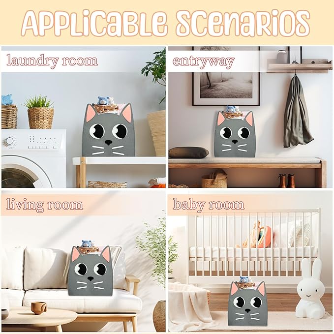 Felt Baby Basket,Cat Shaped Gift Basket Nursery Organizer for Storage Infant Newborn Essentials,Foldable Bathroom and Bedroom Stuff Diaper Toys Baby Vintage Decor with Cute Cat Design