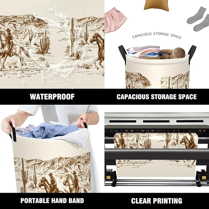 West Cowboy Baby Laundry Hamper,kids laundry Basket,Waterproof Storage Bin for Bedroom,Clothes Organizer Basket,Toys Box,Room Decor