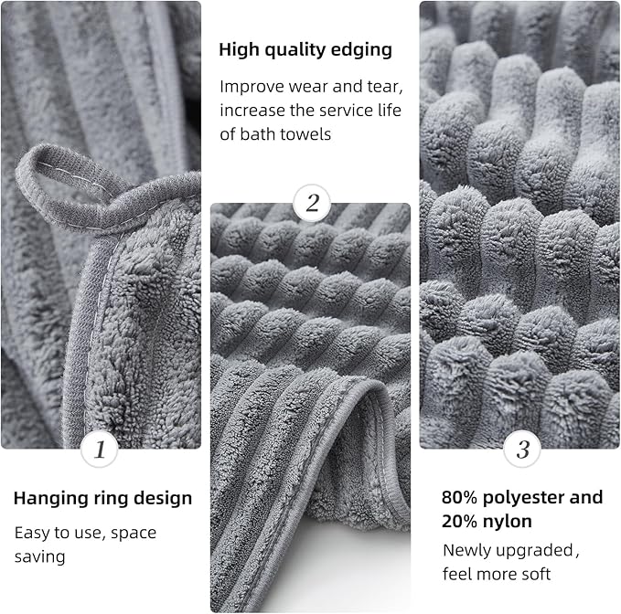 6-Piece Bath Towel Set(30"x60"), 2 Large Bath Towel Sheets, 2 Hand Towels and 2 Washcloths - Highly Absorbent Quick Dry Microfiber,Ultra Soft Towel Set for Bathroom (Gray)