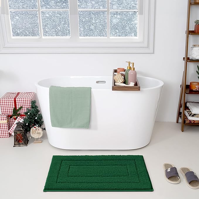 GRANNY SAYS Green Bathroom Rug, 20" X 32" Bath Rugs for Bathroom, Microfiber Cute Bath Mats, Washable Rug for Bath Tub, Bath Mat Non-Slip, Decorations Indoor