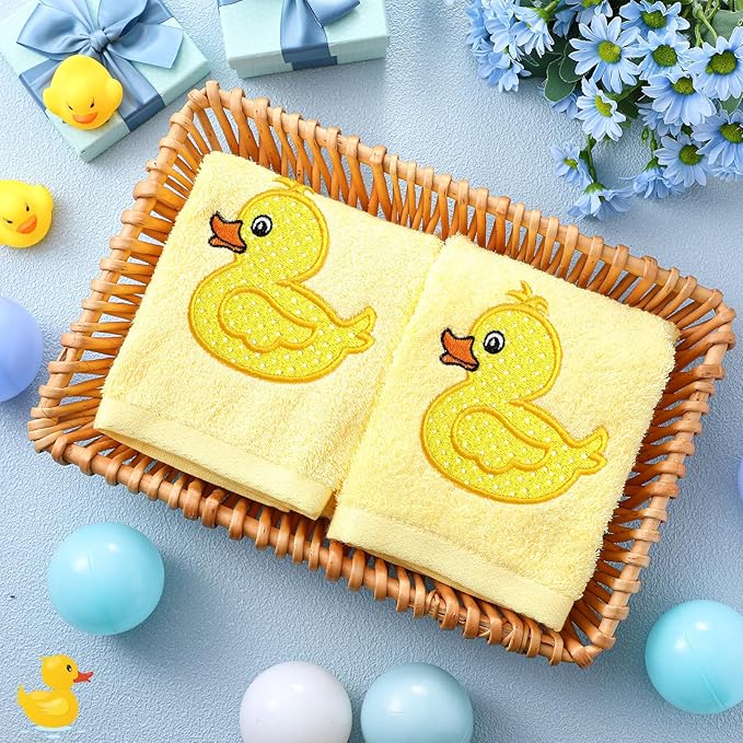 2 Pcs Rubber Ducky Hand Towels Yellow Bathroom Decor 14x29 Inch Embroidered 100% Cotton Soft Absorbent Spring Summer Decorative Hand Towels for Bathroom Kitchen
