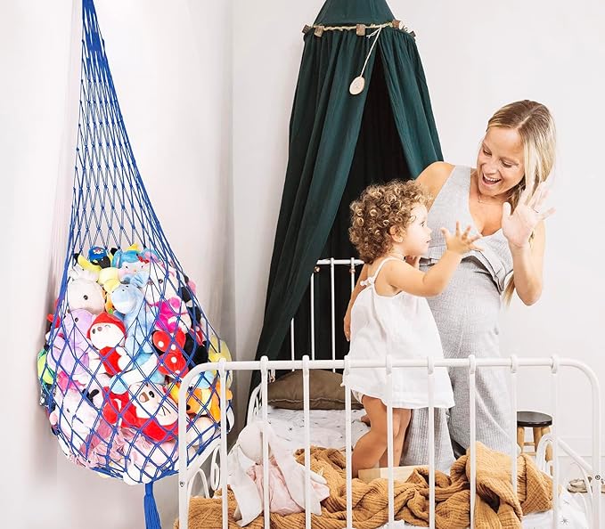 Novel Stuffed Animal Net or Hammock Macrame Plush Toy Display- 6.5ft H,One Hook! Perfect for The Tiny Space in Corner,Walls and Ceiling Hanging Net-Blue