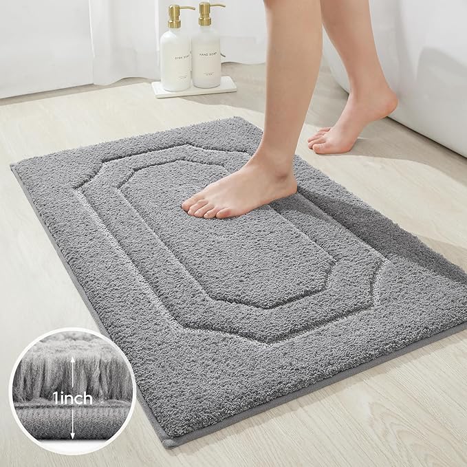 HOMEIDEAS Bathroom Rugs Sets 2 Piece, Extra Soft and Absorbent Microfiber Plush Bath Mat with Non Slip Backing(Grey)