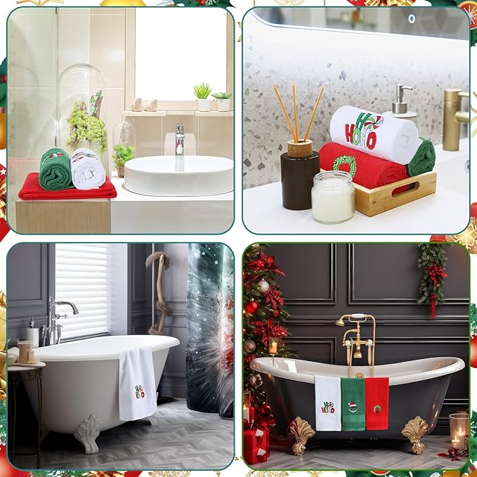 3 Pcs Merry Christmas Hand Towels for Bathroom Embroidered Bathroom Towels Farmhouse Decorative 13.78 x 29.53 Inch Absorbent Soft Cotton for Kitchen Dish Fast Drying Decor