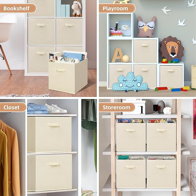 STORAGE MANIAC Storage Cubes, 13 Inch Collapsible Storage Bins with Handles, 10 Pack Fabric Foldable Bins for Organization, Durable Storage Bins for Closet, Shelves, Offices, Toys, 10-Pack Beige