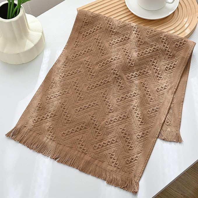 4-Pack Brown Luxury Decorative Bathroom Hand Towels – 13"x29.1" Boho Bath Hand Towels Set with Jacquard Weave & Fringe, Cotton Absorbent Soft Face Towels for Kitchen/Bathroom/Farmhouse