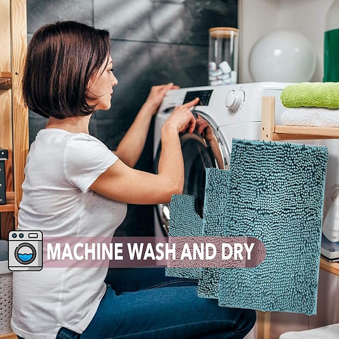 2 Piece Bath Rugs for Bathroom Non Slip - Soft Plush Shaggy Mats Floor, Indoor Entryway Extra Soft Chenille Bath Mat Absorbent Bathroom Rug