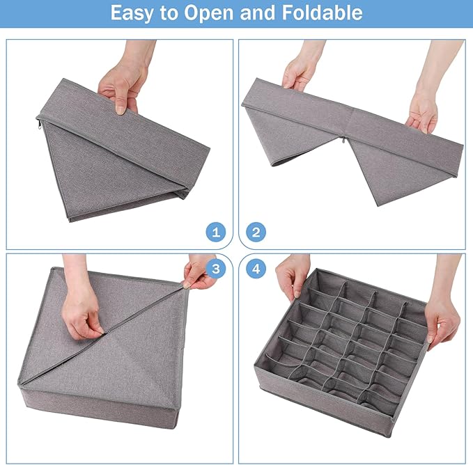 Foldable Storage Cubes Drawer Underwear Organizer Dividers, under Cabinet Organizer 24-Cell Fabric Storage Boxes for Lingerie,Socks,Ties (Grey)